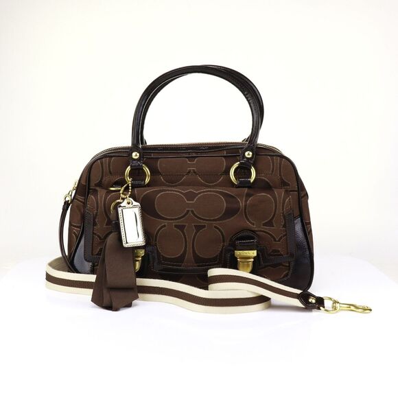 NWT Coach Signature Pushlock Satchel Crossbody Bag in Chocolate - Picture 8 of 10